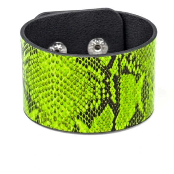 NWT Black Green Animal Print Snakeskin Women Men Unisex Leather Fashion Bra… - Picture 1 of 1